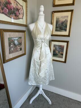 Deadstock Y2k Cinderella Bandeau Cream Satin Dress